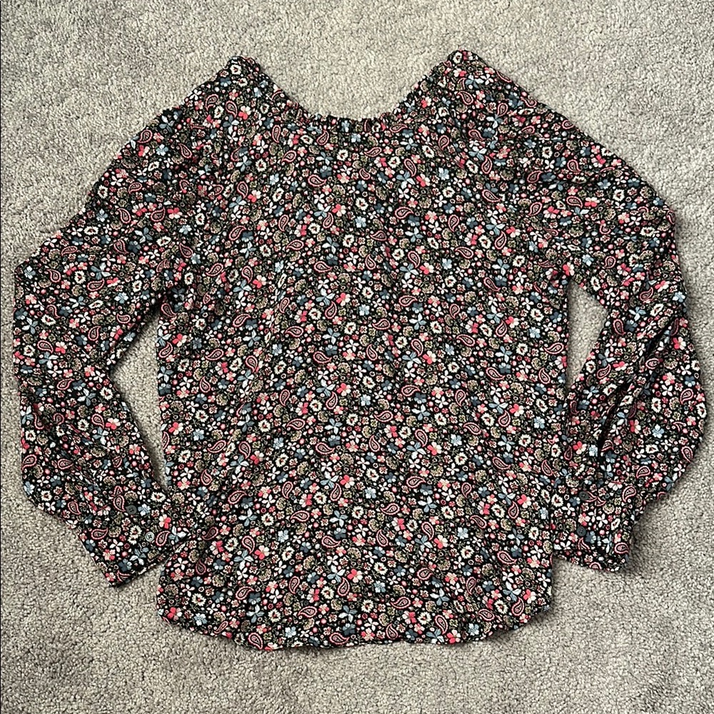 LOFT Floral Vine Ruffle Tie-Back Women's Blouse